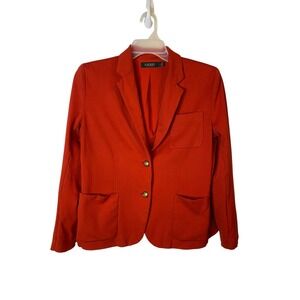 Lauren Ralph Lauren Womens Orange Gold Button Blazer Jacket Large L 2-Button